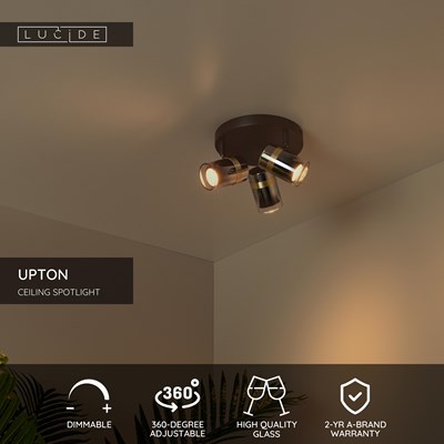 Lucide UPTON - Ceiling spotlight - 3xGU10 - Smoke Grey